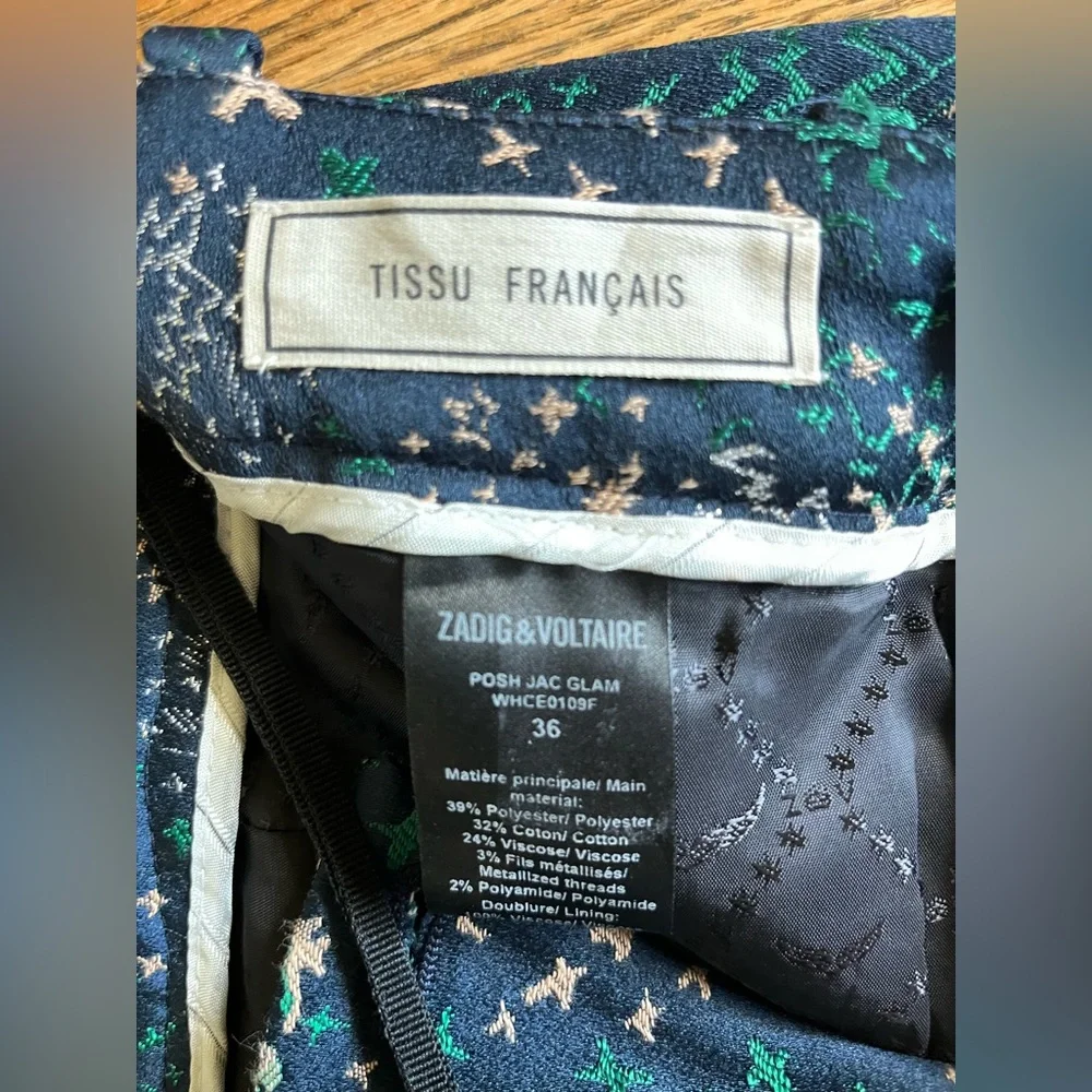 Zadig & Voltaire Posh Jac Glam Suit Pants 36 Navy Metallic Jacquard Tailored NWT - Picture 5 of 14